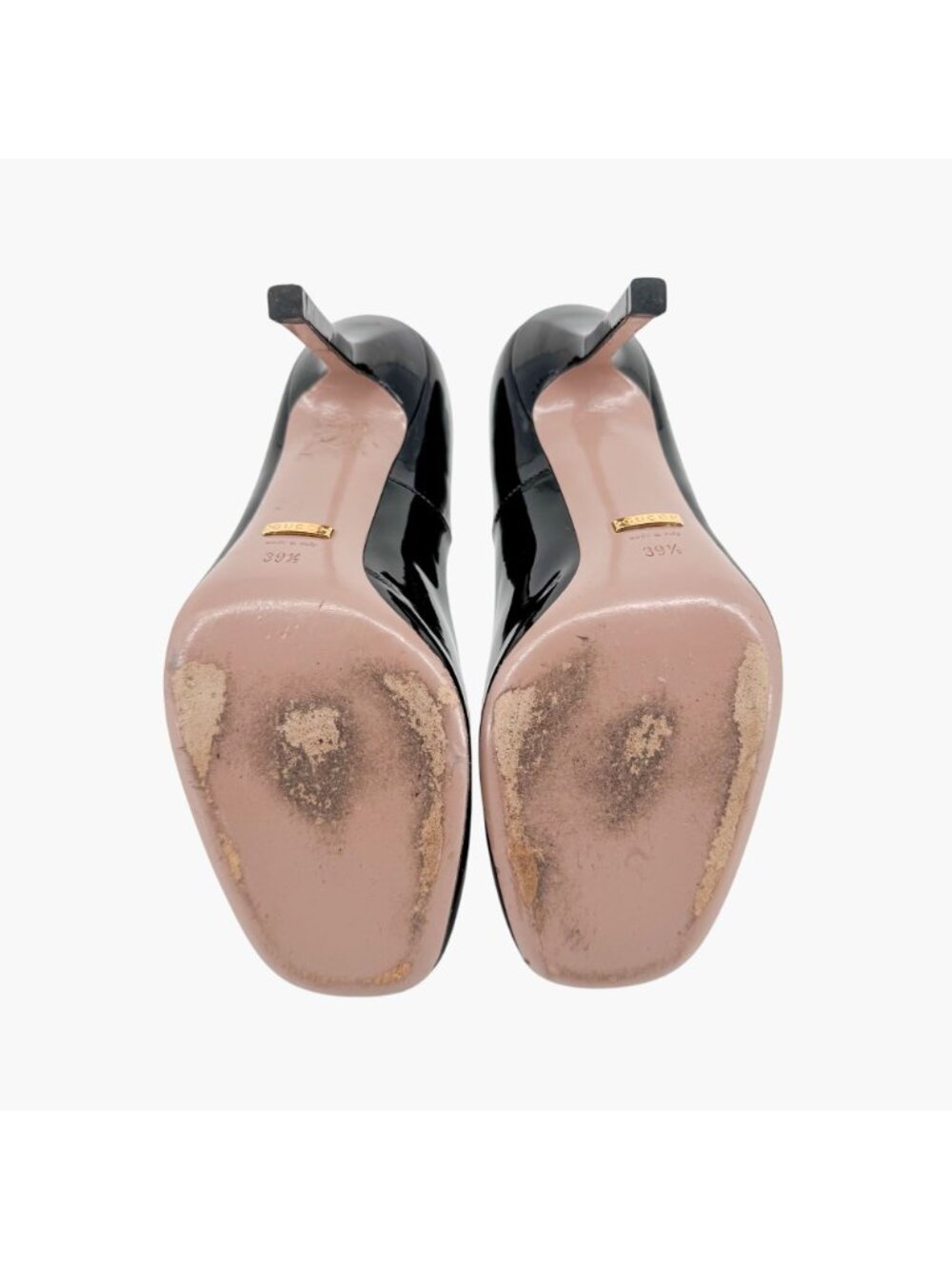 Gucci Square Toe Horsebit Pumps Size 39.5 US 9.5 Black Patent Leather High Heels - Picture 13 of 15